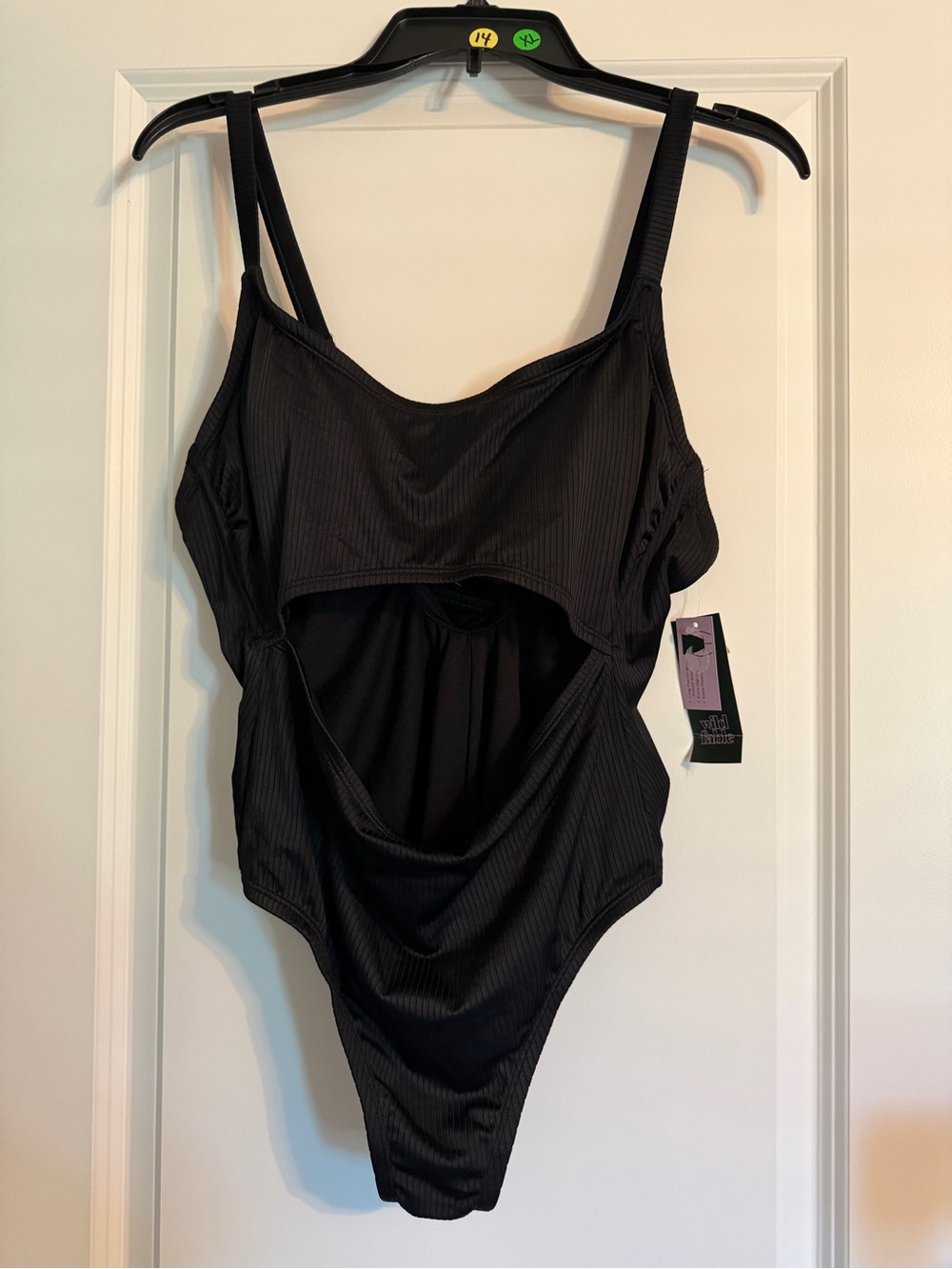 wild fable Black Ribbed Cutout One-Piece Swimsuit